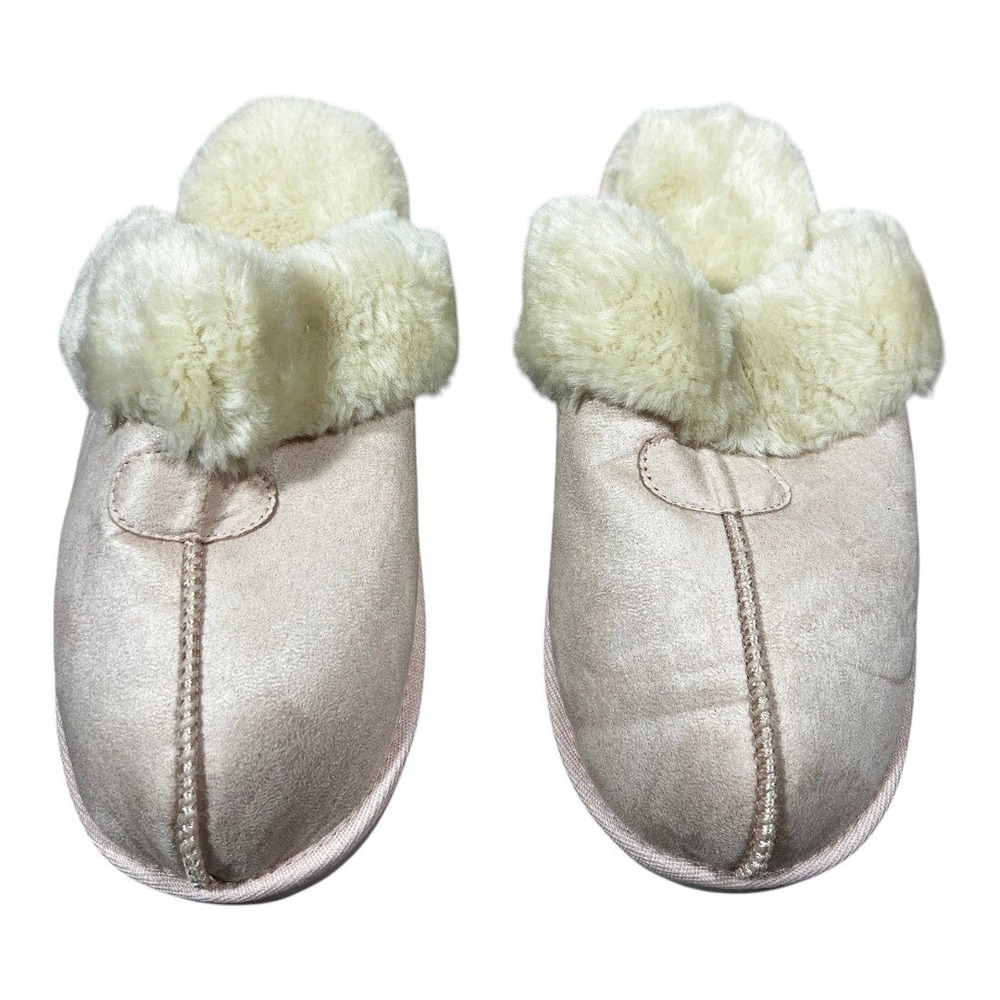 NWT Dream Pairs Sofie-05 Solid Suede Scuff Slippers Pink Cozy Faux Fur Size 8